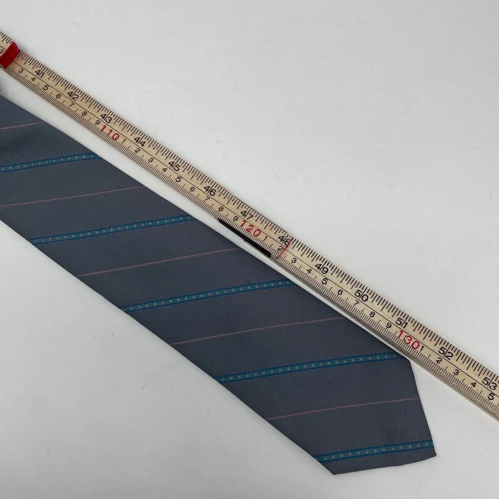 VTG Mervyns Men Collection Necktie Gray Teal Pink Diagonal Striped 90s Retro Tie